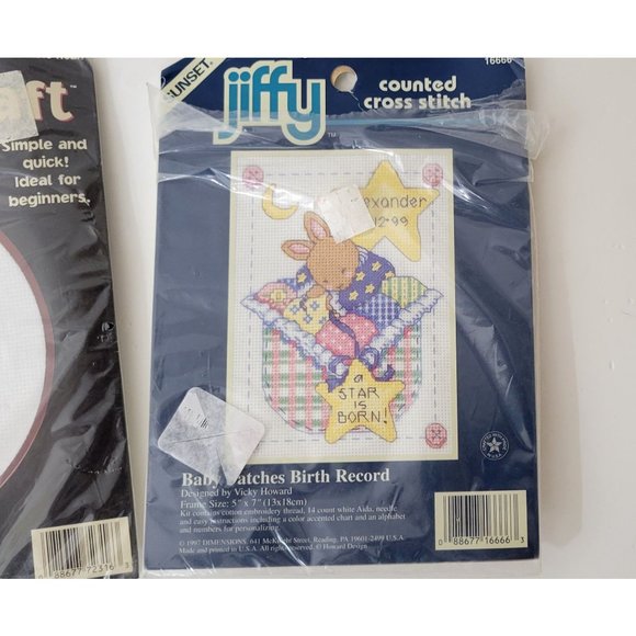 Counted Cross Stitch Kits Baby's Room Decor Noah's Ark and Bunny Birth Record - Picture 3 of 4